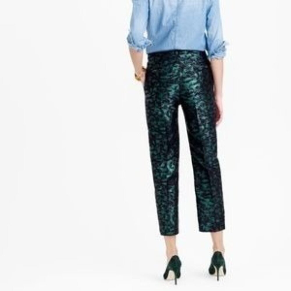 J. CREW 4 Evergreen Jacquard Metallic Cropped Straight Pants Dressy Holidays - Picture 11 of 11